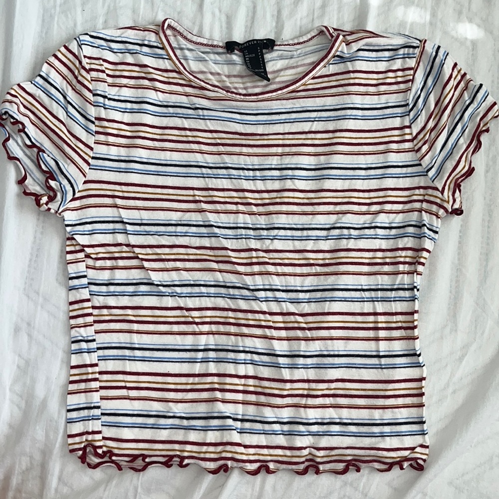 Forever 21 Women’s Red Blue Orange Striped Short Sleeve Comfortable Material